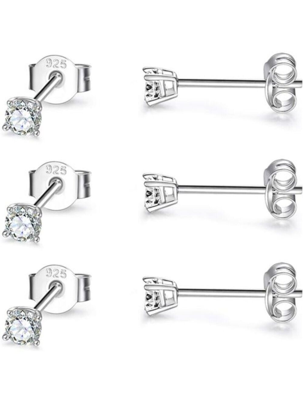 Sterling Silver Stud Earrings Set Tiny Ball CZ Pearl Cartilage Tragus Jewelry
